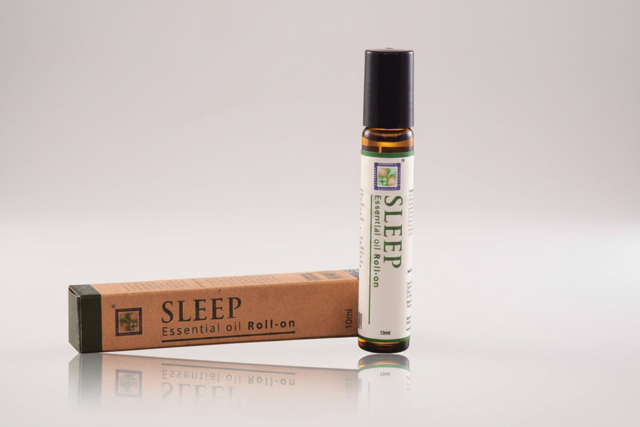 Tanamera Sleep essential oil roll-on with packaging on a white background